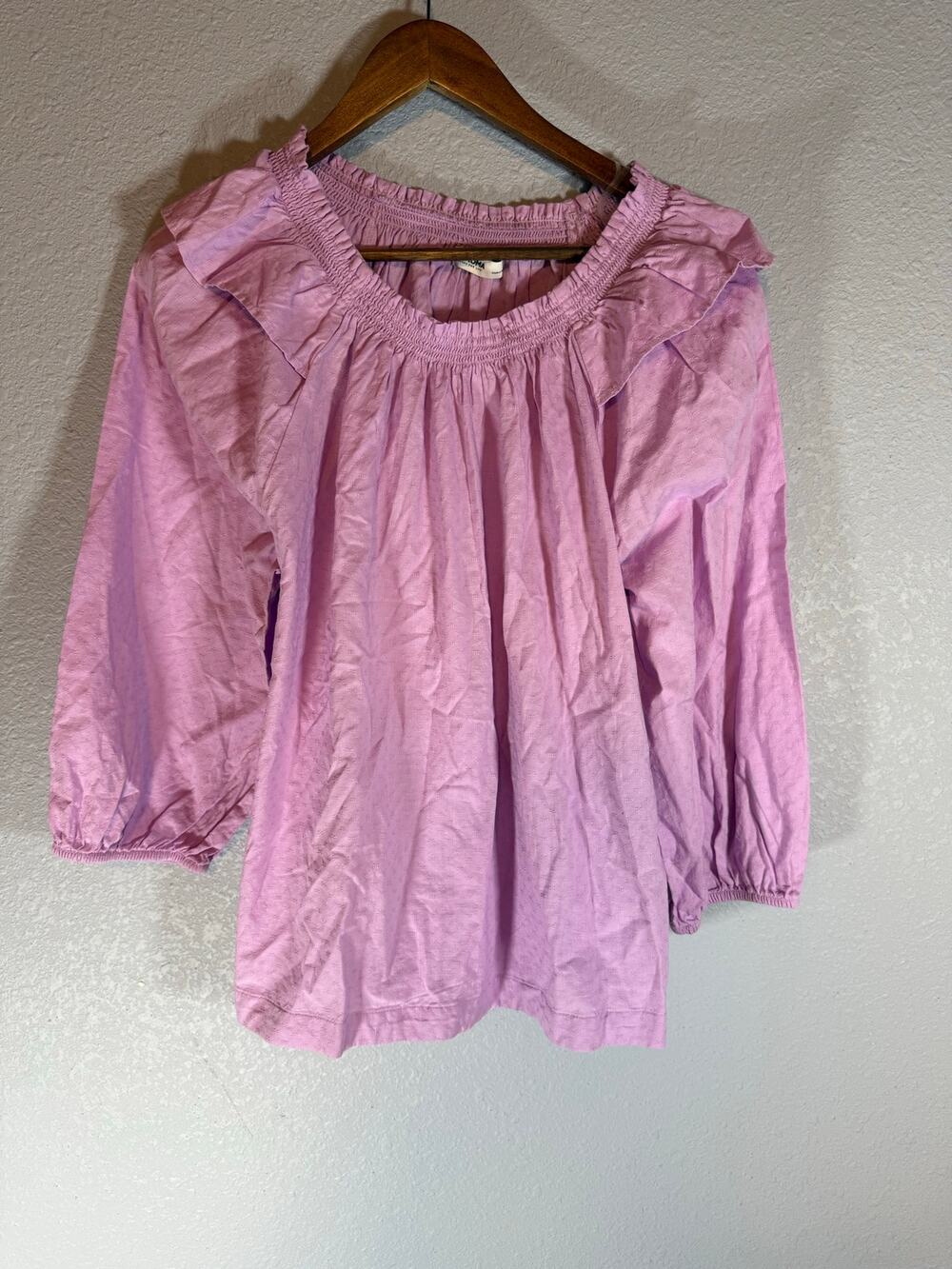 NWT Sonoma Women’s XL Lavender Smocked Neck Ruffle Blouse